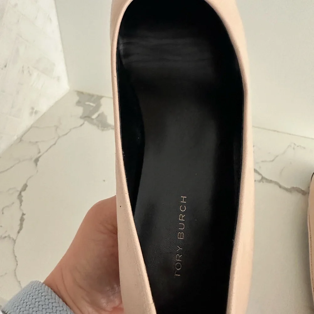 Tory Burch Two-Tone Blush Pink and Black Block Heel Flats